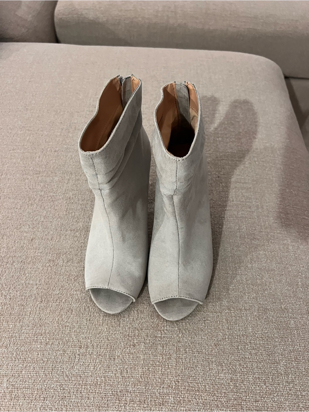 Women's Grey Suede Peep-Toe Ankle Boots